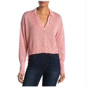 Parker Light Red Deep V Collared Knit Sweater